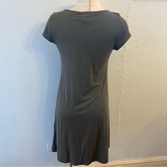 Design Lab Lord & Taylor Olive Green X Cross Neckline Jersey Dress Size Medium - Picture 5 of 8